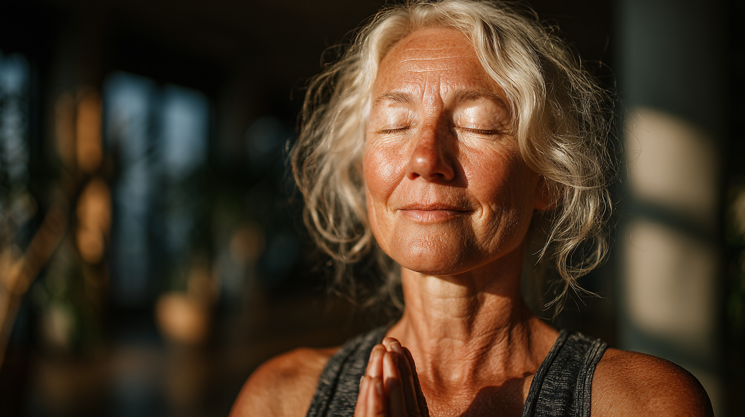 Група старших людей виконує йогу в студії